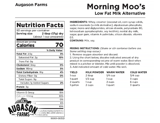 Augason Farms: Morning Moos Lowfat Milk Alternative Can
